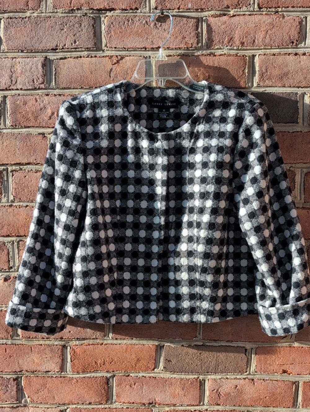 Larry Levine Black and White Checked Cropped Blazer